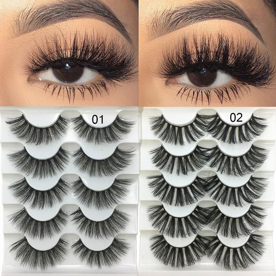5 Pairs 2 Styles 3D  Eyelashes Fluffy Wispy Thick Lashes